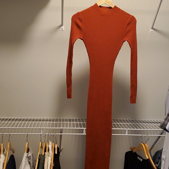 Monki rusty orange ribbed sweater dress - Picture 3 of 4